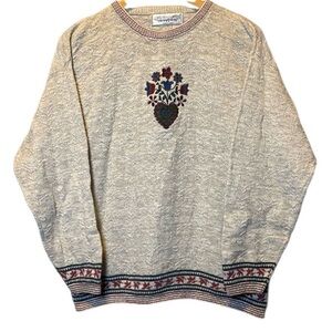 Vintage Cottagecore Pullover Women’s Large Chelsea Garden Floral Knit Sweater